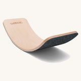 Wobbel Original beech balance board with mouse grey recycled felt backing shown side-on