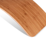 Close up of Wobbel Original Bamboo without Felt balance board on a white background
