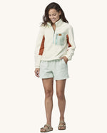  and brown fleece material on the inside of the arms. The photo also shows the fit of the fleece