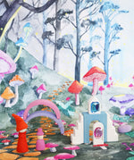 Wonderie Play Cloth with a Enchanted Toadstool Forest design set up in a little play scene. 