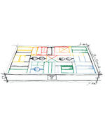An illustrated drawing of the Wooden Story 54 Rainbow Blocks in Tray. 