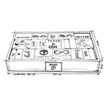 An illustrated drawing of the Wooden Story 72 XL Peace & Love Blocks Set. 