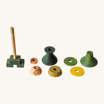 Wooden Story Stacking Toy Stick Figure - No7 dismantled showing all the different wooden parts 