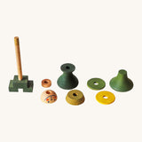 Wooden Story Stacking Toy Stick Figure - No7 dismantled showing all the different wooden parts 