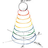 A drawing of the Wooden Story Rainbow Stacker in the design stages. 