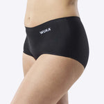 A side view of the WUKA Teen Stretch Boxer Shorts Heavy Flow - Black