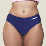 Front of Wuka stretch teen midi brief seamless period pants in blue