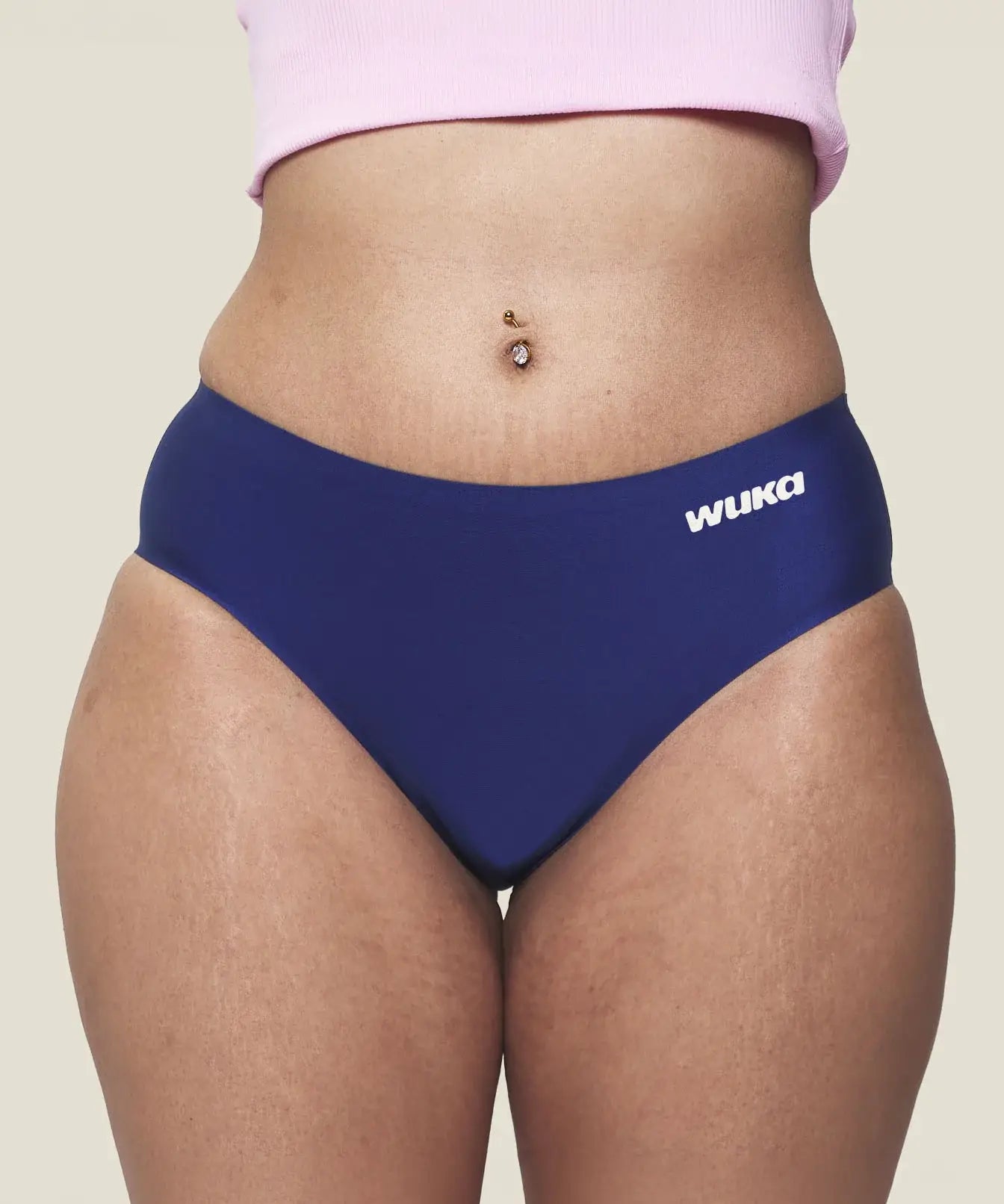 Front of Wuka stretch teen midi brief seamless period pants in blue