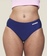 Front of Wuka stretch teen midi brief seamless period pants in blue