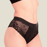 Side of woman wearing the Wuka ultimate lace midi medium flow period pants