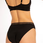 Close up of woman stood backwards on a white background wearing the eco-friendly WUKA french bikini medium flow period pants
