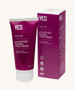 Yes lube purple tube of vaginal moisturiser next to a purple cardboard box on a cream background