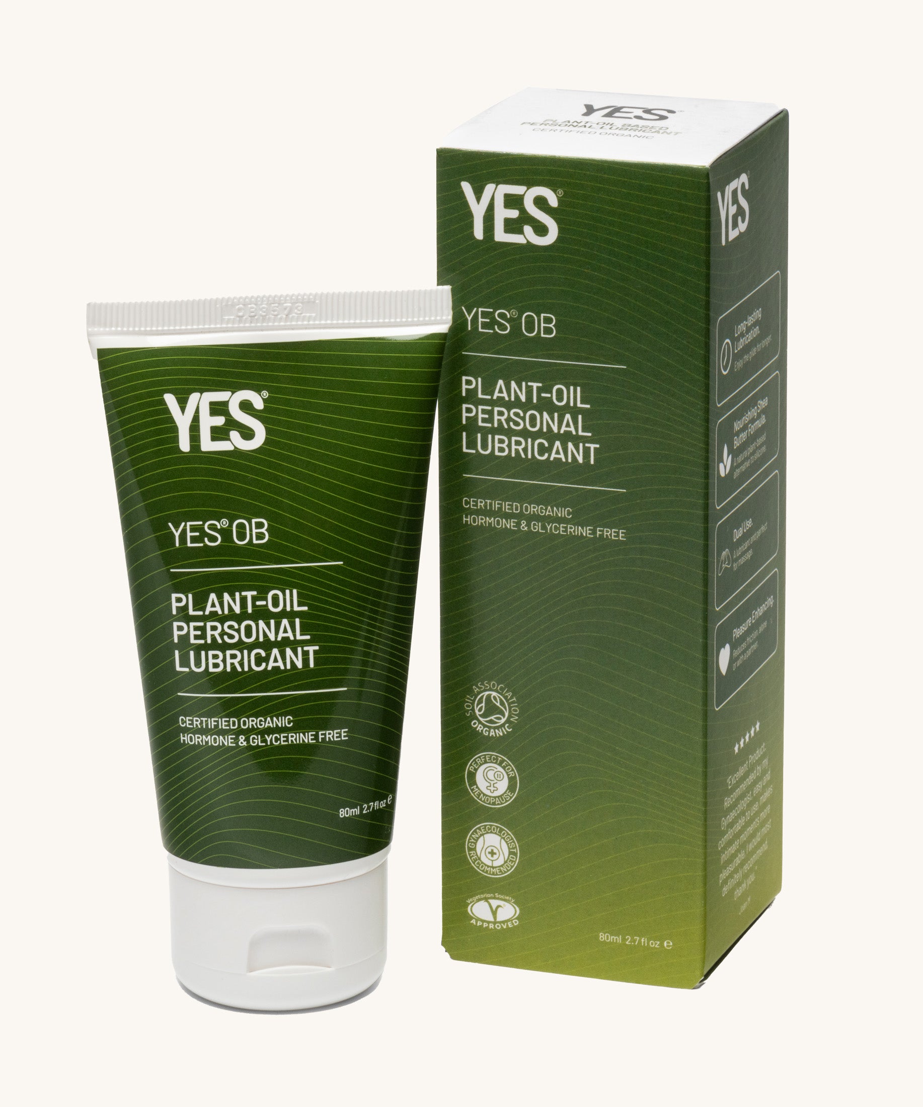 Yes oil based personal lubricant in green packaging, next to its box.
