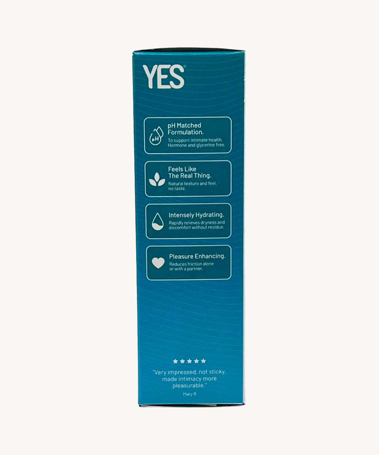 YES water-based organic personal lubricant, showing the side of the box.