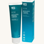 YES water-based organic personal lubricant next to its cardboard packaging.