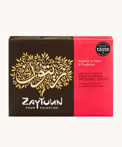 A 5kg box of Zayton Jericho's Finest Palestinian medjoul dates.