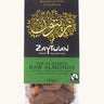 150g pack of Zaytoun raw almonds presented in a bag with a decorated black and green packaging